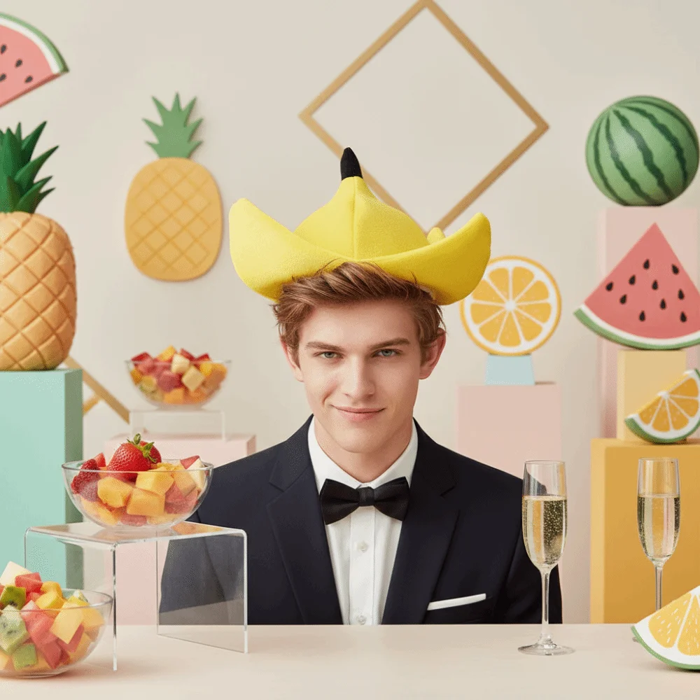 Soft Fabric Banana Plush Hat Vibrant Yellow Design Three-Dimensional Peel Funny Fruit Headgear Skin-Friendly Material