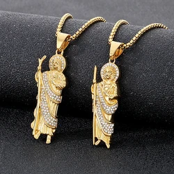Vintage Fashion San Judas Tadeo Pendant Necklaces For Men Women Stainless Steel Saint Jude Thaddeus Necklace Religious Jewelry