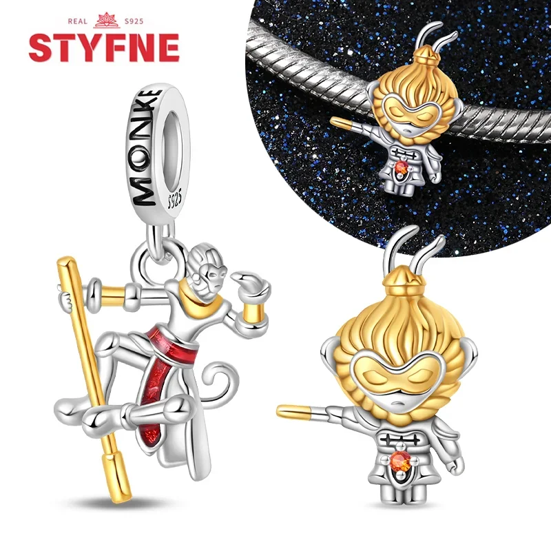 New S925 Silver Monkey King Wukong Beads Hero Charm Fit Original Bracelet DIY for Women Birthday Party Fine Jewelry Gift