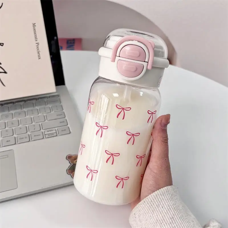 Bonita botella de agua con pajita, cubierta emergente de plástico portátil, taza de agua, botella Kawaii, botella de agua a prueba de fugas, sin BPA