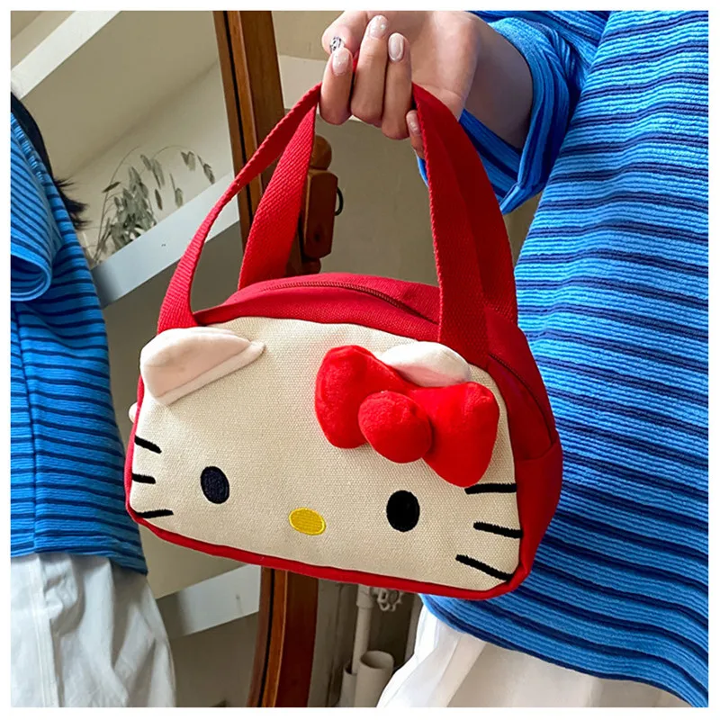 Sanrio Handbag Kawaii Hello Kitty My Melody Canvas Bag Cartoon Cute Tote Soft Cosmetic Bags Makeup for Women Christmas Gifts Toy