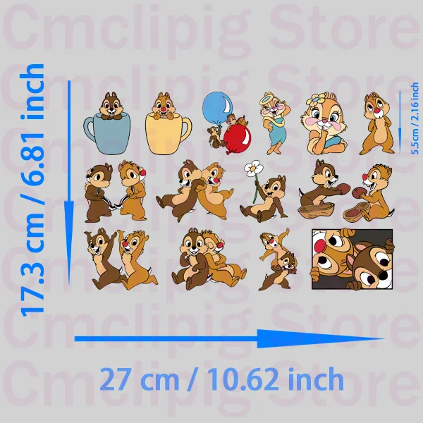 Chip \'n\' Dale iron on patches for clothes custom patch DIY children printing for T-shirt vinyl stickers stripes for jeans