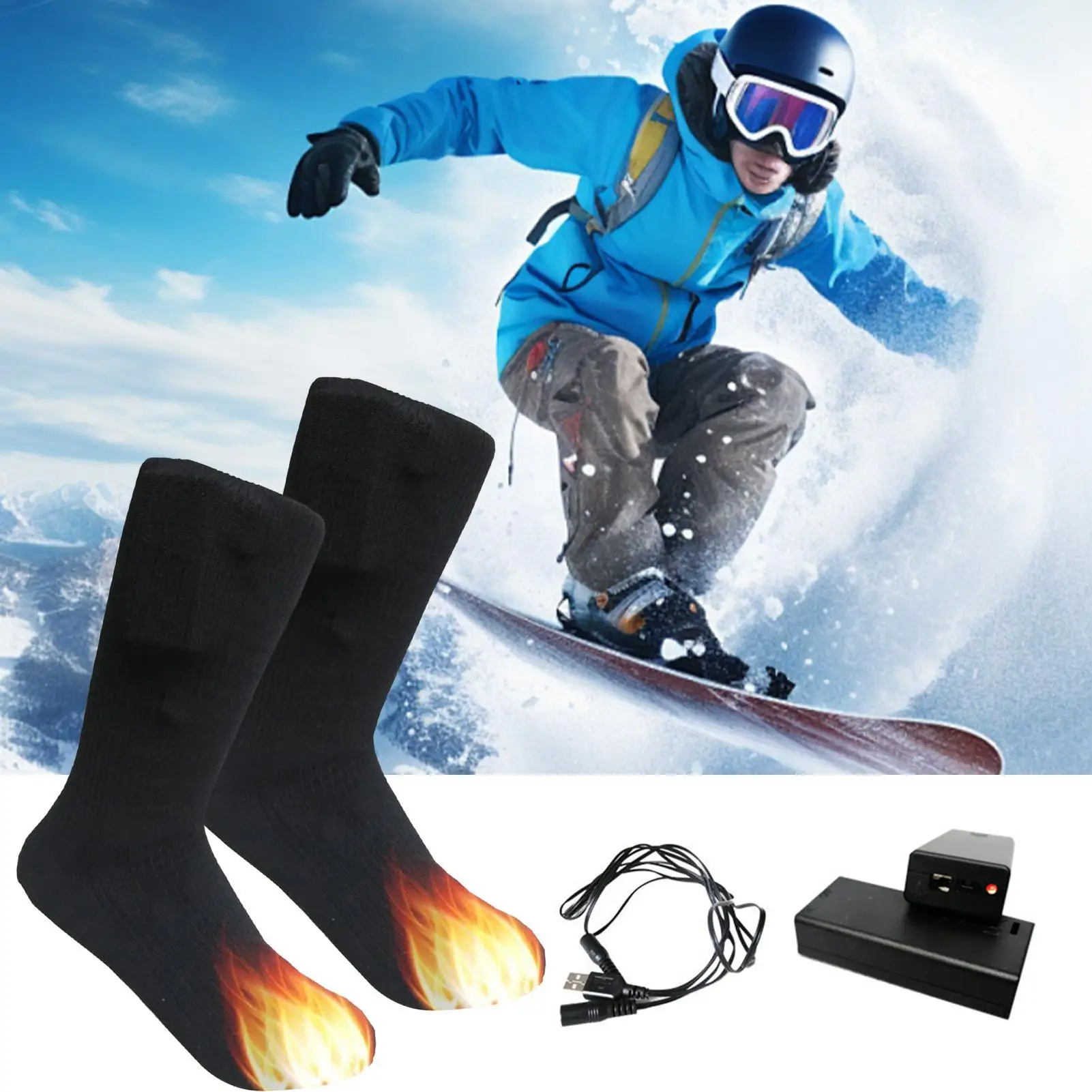 

Носки с подогревом, зимние теплые носки с USB-портом, двухслойные хлопковые носки с подогревом, лыжные уличные носки с электрическим подогревом для сноубординга, спорта