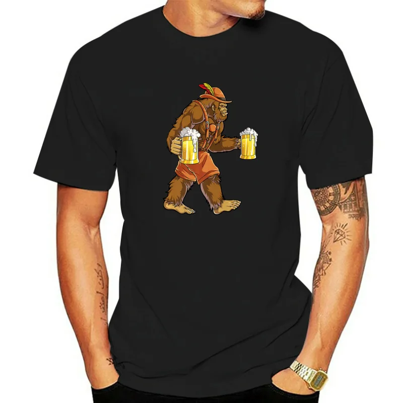 Bigfoot Lederhosen T Shirt Oktoberfest Men Prost Beer Mug Men T-Shirt Humorous Tee Shirt