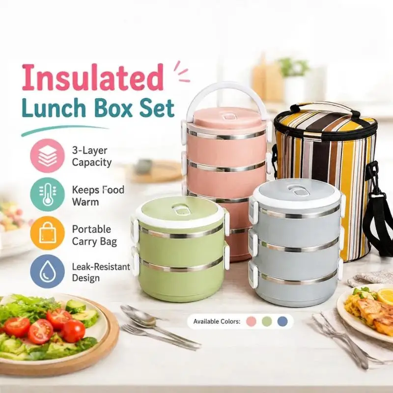 Portable Hot Food Insulated Meal Box 410 Stainless Steel Stackable BPA Free Food Container for Picnic Home Office Use