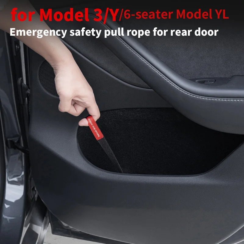 For Tesla Model Y/3/YL Rear Door Emergency Safety Pull Rope, Door Emergency Switch Auxiliary Handle, Extended Pull Rope, 2PCS