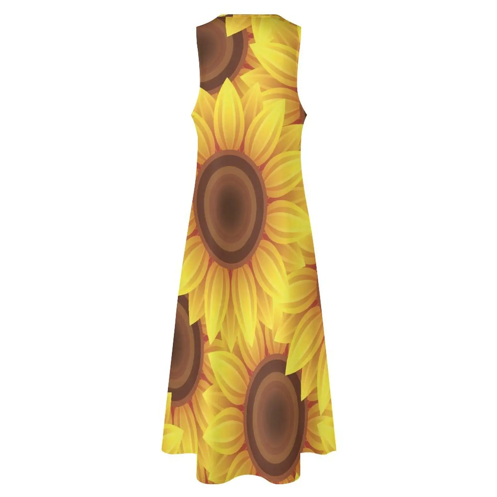 Vestido con estampado de girasol, vestido largo de flores amarillas, ropa de calle, Vestidos largos bohemios, Vestidos de diseño sin mangas de primavera, talla grande 5XL