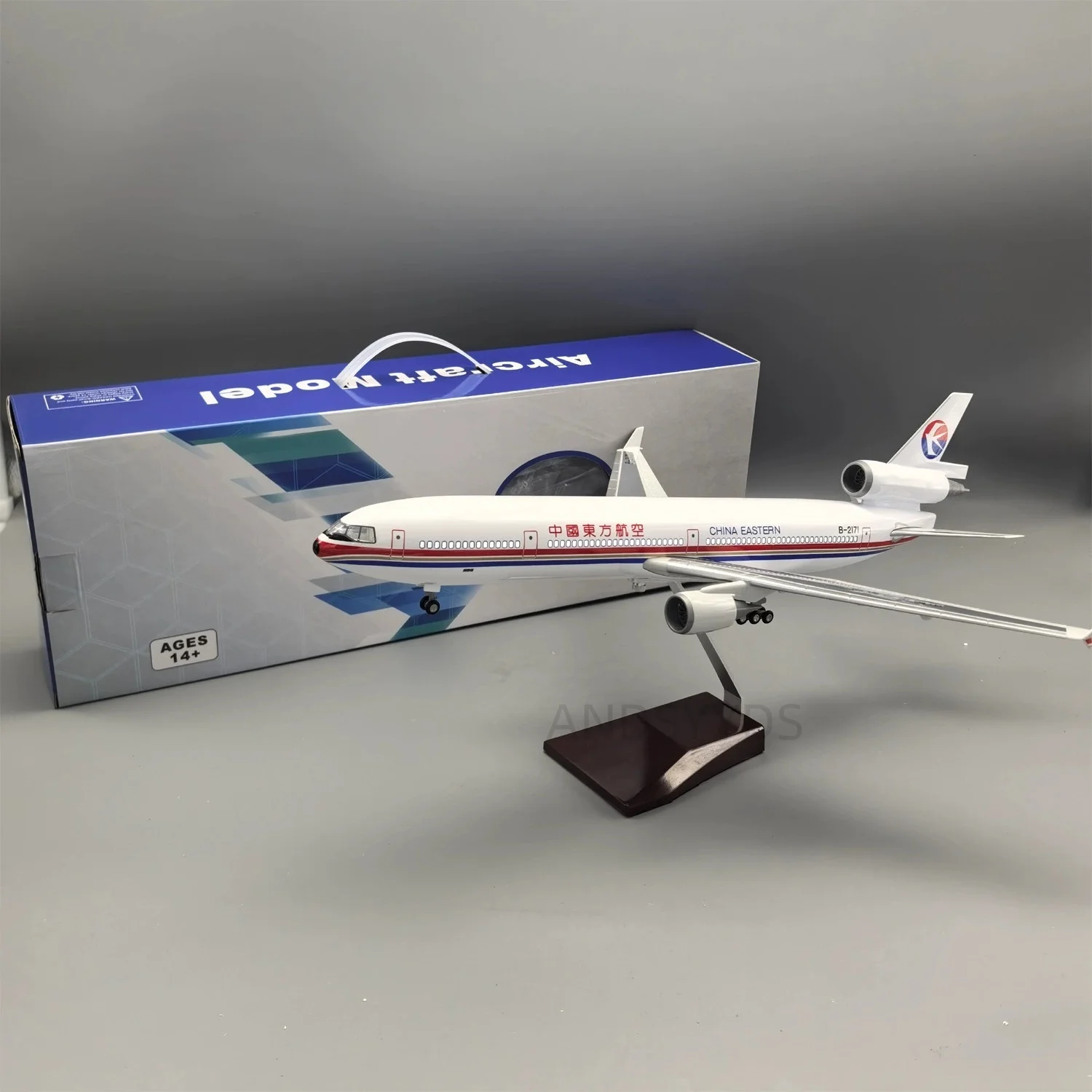 47cm China Eastern MD11 Plane Model Resin Scale Aircraft with Landing Gear Wheels Light(Touch or Sound Control) Souvenir Hobby