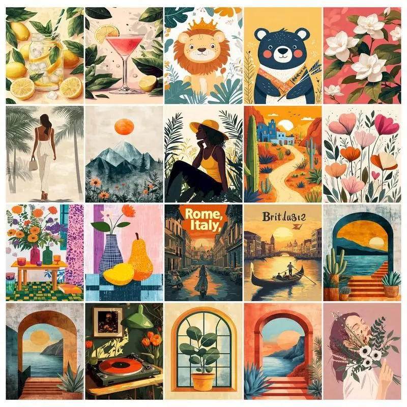 CHENISTORY Oil Painting By Numbers Vintage Illustration Coloring By Numbers Landscape Coloring On Canvas Numbers Painting Home D