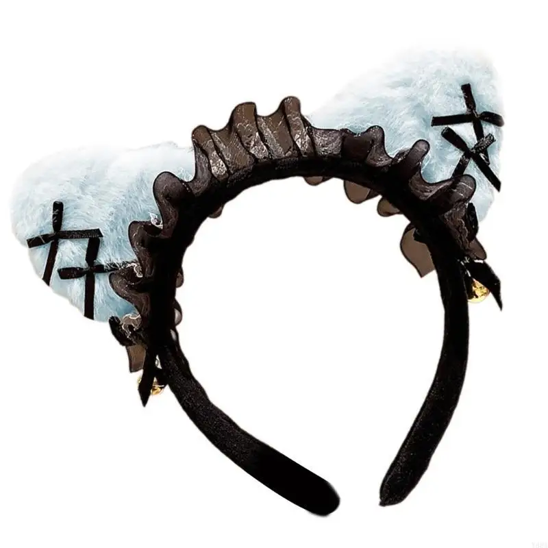 Y88a diadema diadema encaje gatos bowtie oído para cabello para mujeres festival fiesta halloween accesorios