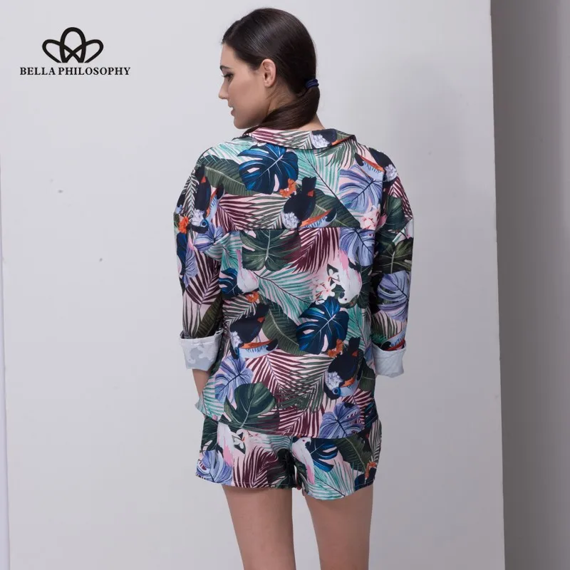 بيلا فلسفة المرأة الصيف الاستوائية الأزهار الطيور طباعة منامة مجموعة بلوزة قميص السراويل