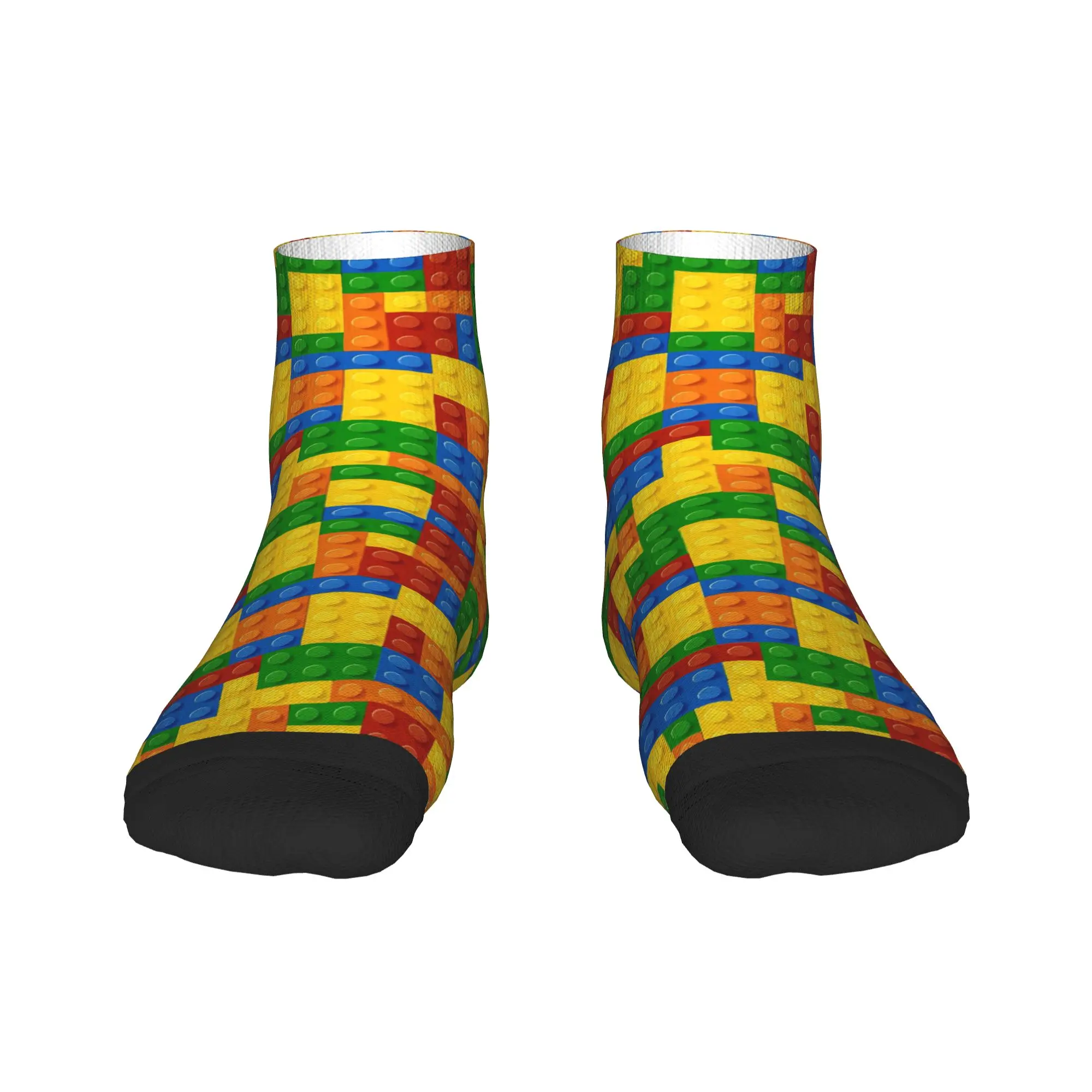 Classic Primary Color Building Blocks Pattern Socks Funny Ankle Socks Summer Non Skid Men Soft Breathable Cycling Casual Sock