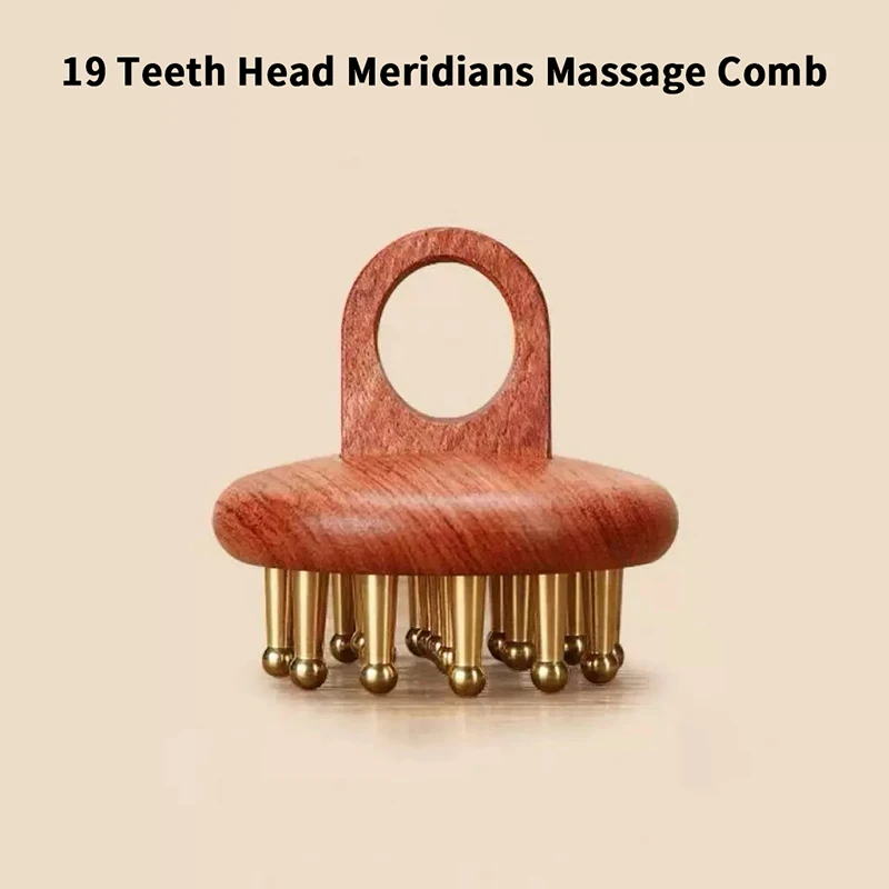 

Head Meridians Massage Comb Copper Sandalwood Meridians Fine Tooth Comb Needling Guasha Scalp Massage Brush Relax Body Massager