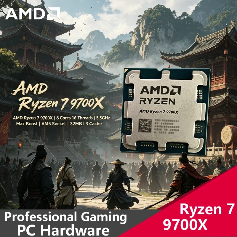 

AMD Ryzen 7 9700X Unlocked Tray Processor, 8 Cores 16 Threads, 5.5GHz Boost, 32MB L3 Cache, AM5 Gaming Desktop CPU, Loose No Box