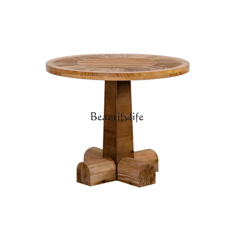 

ls 51 Wabi Silent Wind Retro Solid Wood Round Small Coffee Table Balcony Coffee Shop Homestay Leisure Small Round Table