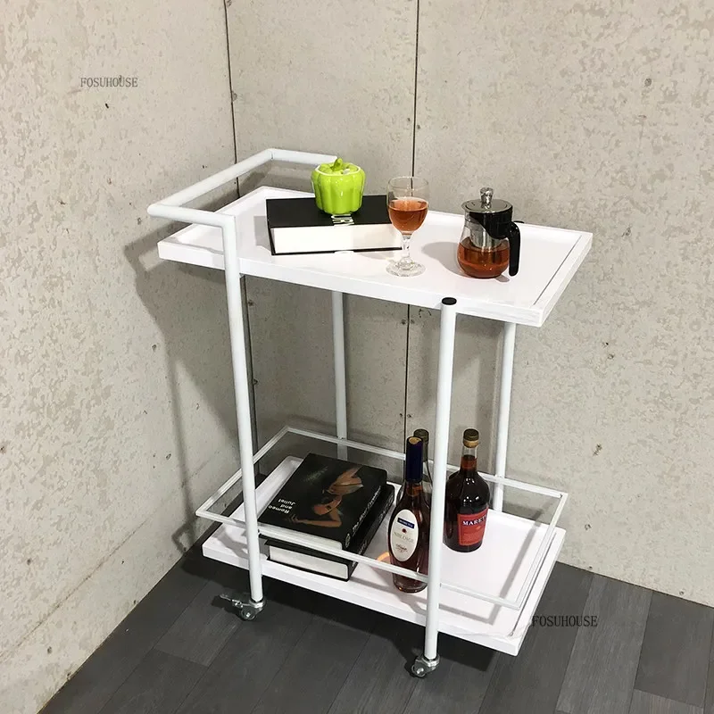 #Simple Contemporary Iron Hotel Trolley Mobile Restaurant Bar Cart Home Double-Layer Storage Kitchen Cart Hotel KTV Tea Service