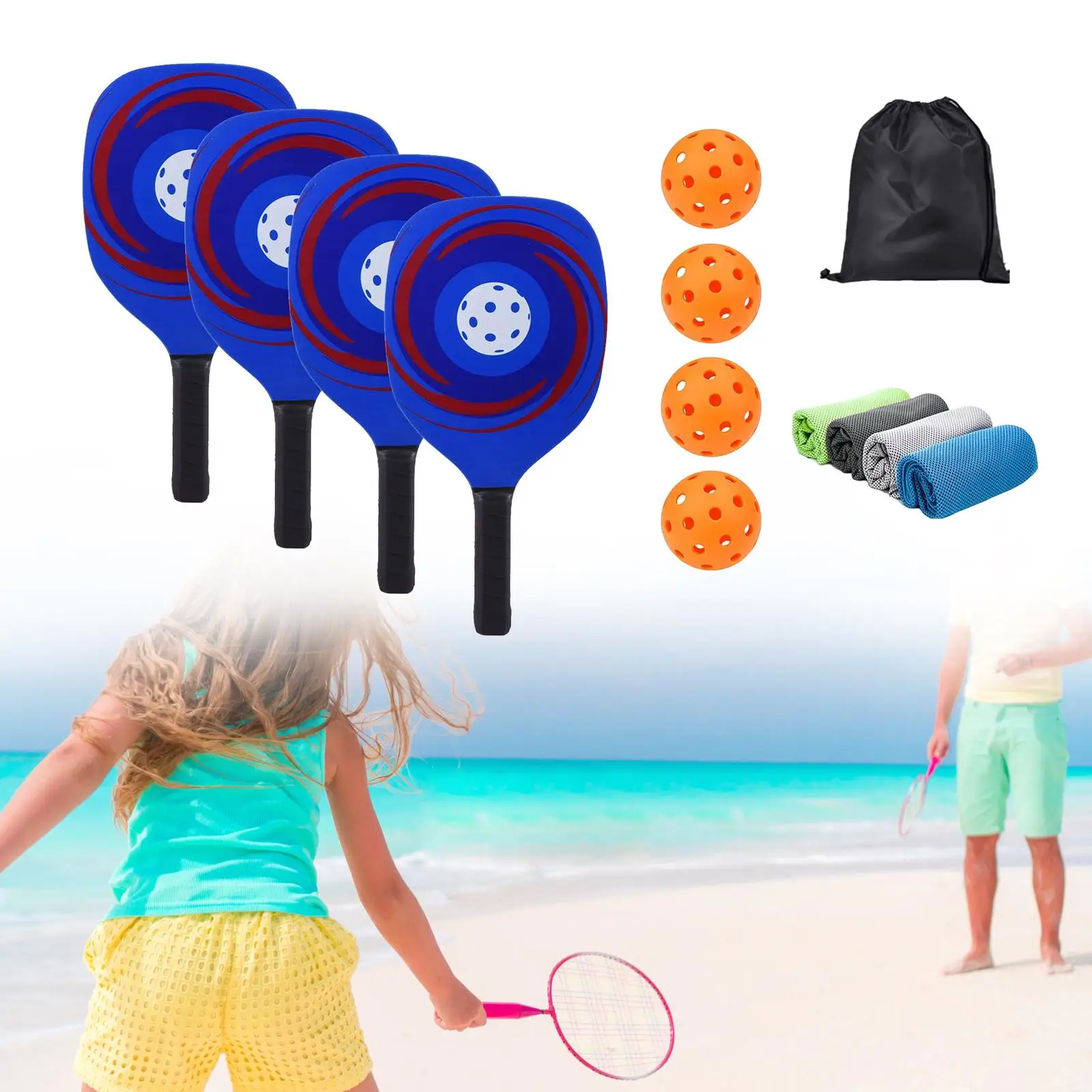 Juego de 4, 4 pelotas de Pickleball, raquetas de Pickleball portátiles, raquetas con bolsa, regalos para hombres y mujeres