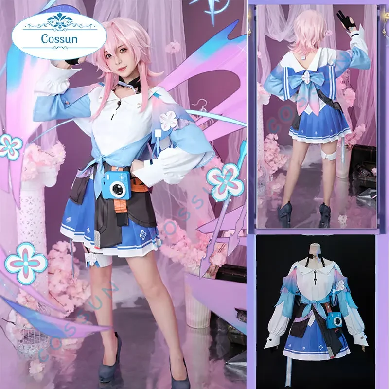 March 7th Cosplay Costume Game Honkai Star Rail Cute Blue Women Dress Halloween Carnival Party Sailor Uniform Cosplay Wig