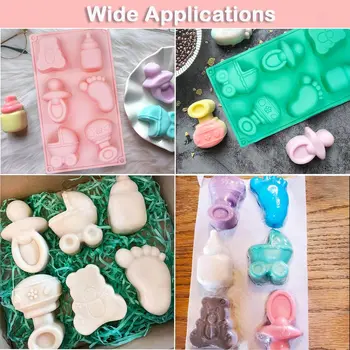 35孔矽膠模具,可用於製作嬰兒派對裝飾,包括嬰兒腳印、奶瓶、奶嘴、連身衣、搖籃、小熊造型糖果巧克力模具以及蛋糕裝飾。 8 最佳銷售 嬰兒矽膠模具 - №8