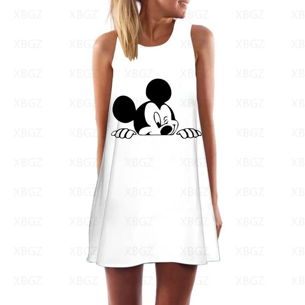 

Boho Women's Dress Minnie Mouse Mini Summer Sundresses Disney Dresses Woman 2022 Fashion Cool Mickey Cartoon Loose Sexy Beach