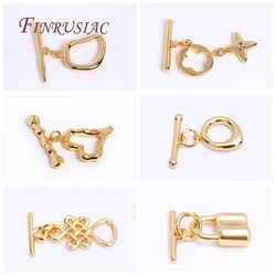18K Real Gold Plated Geometry Heart OT Clasp For Bracelet Necklace Components,Dainty Brass Toggle Clasp DIY Accessory Wholesale