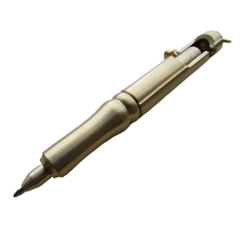 Solid Brass CNC Machined EDC Bolt Action Ballpoint Pen Vintage Mini Pocket Writing Ballpen with Key Ring