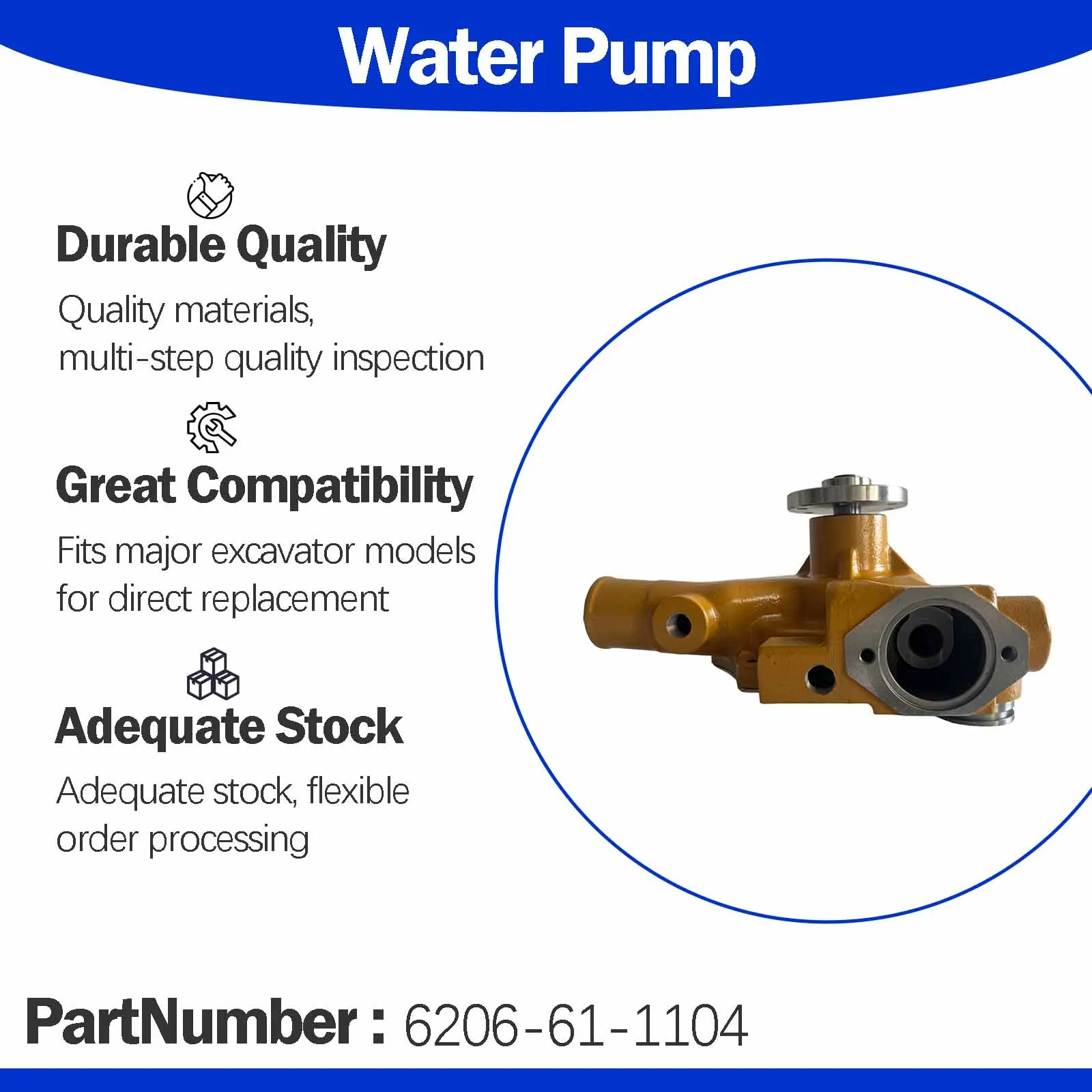 Water Pump 6206-61-1104 6206-61-1102 For Komatsu Engine 4D95L 6D95L Excavator PC100-3 PC120-3 PC128UU-1