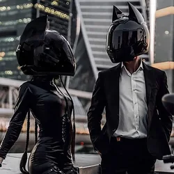 Sweet Cat Women Motorcycle Helmet Horn Cascos Moto Cute Ear Girl Motorcross Lovely Pink Bow Men Motorbike Helmet Capacete 933