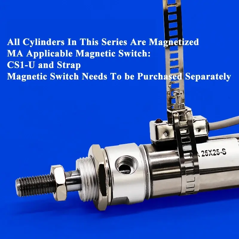 اسطوانة هوائية صغيرة تعمل بالهواء المضغوط ، مزدوجة التمثيل ، الفولاذ المقاوم للصدأ ، نهاية مستديرة ، MA16/20/25-25X50*75X100 * 125X150X200S-U