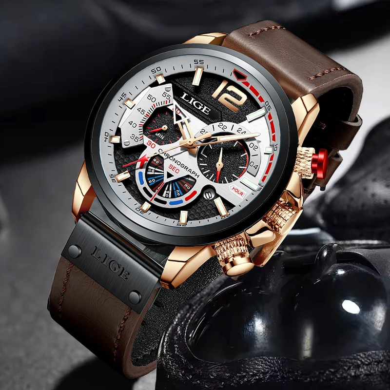 LIGE Outdoor Sport Watches for Men Fashion Business Leather Quartz Man Wristwatch Top Brand Luxury Waterproof Luminous Watch Men