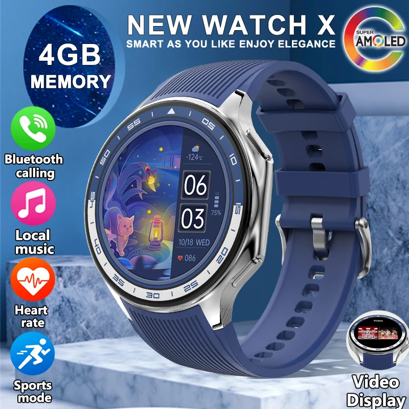

Новинка 2024 года для Xiaomi iOS Watch X высококачественные деловые часы 4G большой объем памяти Воспроизведение видео Смарт-часы мужские спортивные фитнес водонепроницаемые