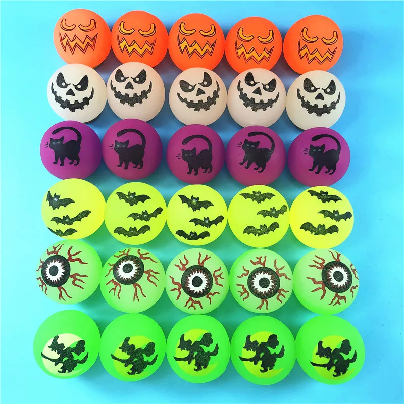 10Pc 27mm Luminous Pumpkin Witch Bounce Rubber Ball Toys for Kids Birthday Party Favos Pinata Fillers Halloween Party Decoration