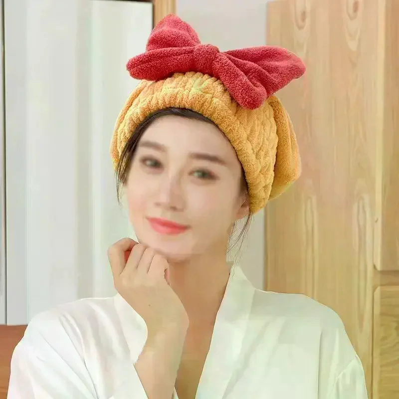 

Microfiber Hair Towel Cap for Women And Girls Quick Dry Hair Turban Bathing Soft Hair Wrap with Cute Butterfly Bow