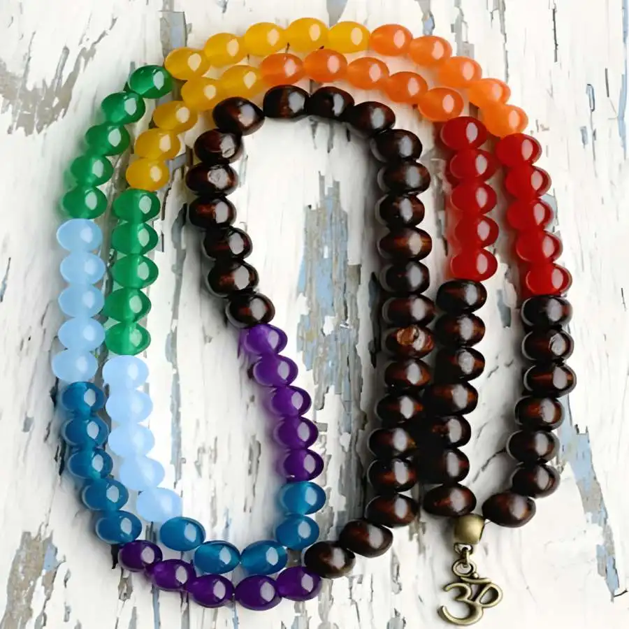 

8mm Multi-color 7 Chakra Gemstone 108 Beads Mala Bracelet elastic Stone Mala Buddha Nirvana Women Spiritual Chaplet Jewelry