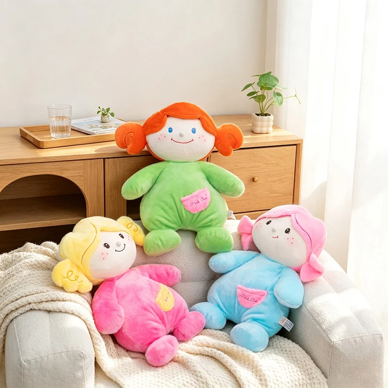Kawaii Colorful Pigtail Girl Stuffed Plush Doll Soft Fluffy Rag Doll Cute Cartoon Human Doll Toy Sleeping Pillow Home Decor Gift