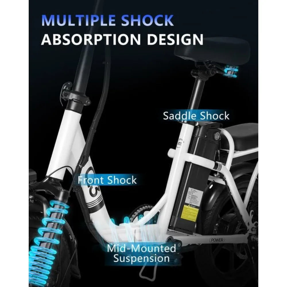 دراجة كهربائية للبالغين، بطارية قابلة للإزالة مقاس 14 بوصة/26 بوصة، دراجة كهربائية للتنقل، نظام امتصاص الصدمات متعدد المراحل، 20 ميجا في الساعة، 20+ ميلًا #2