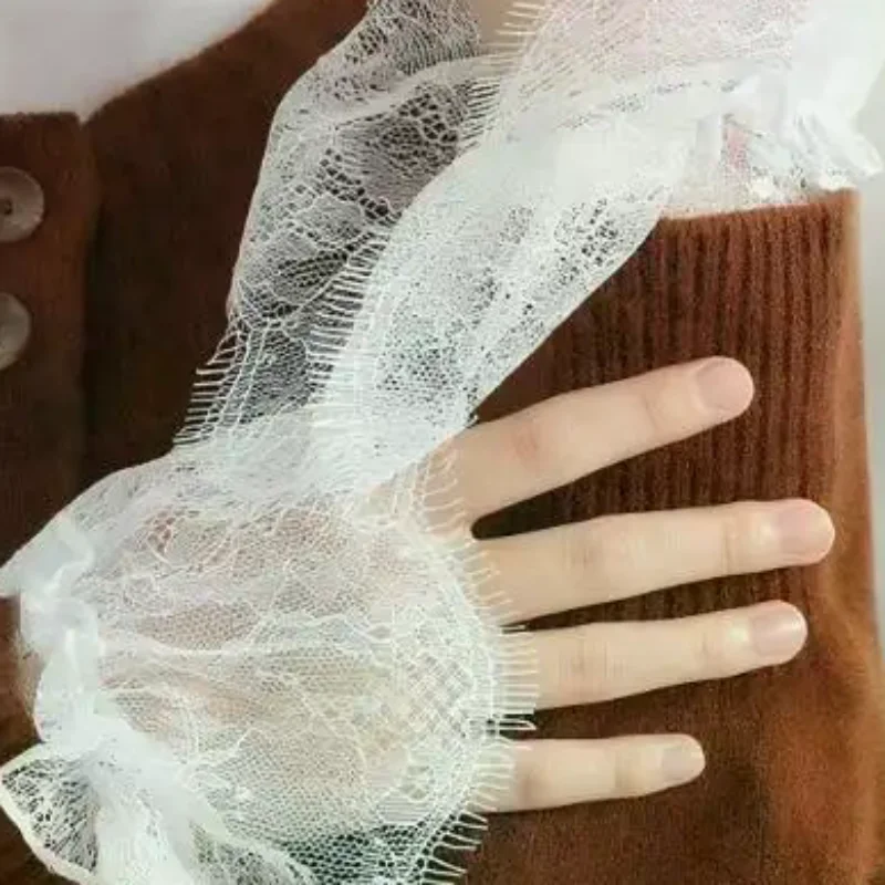 1 paar decoratieve kanten mouwen versierde manchetten nep mouw voor trouwjurk wilde ruches polsmouwen geplooide pols manchetten