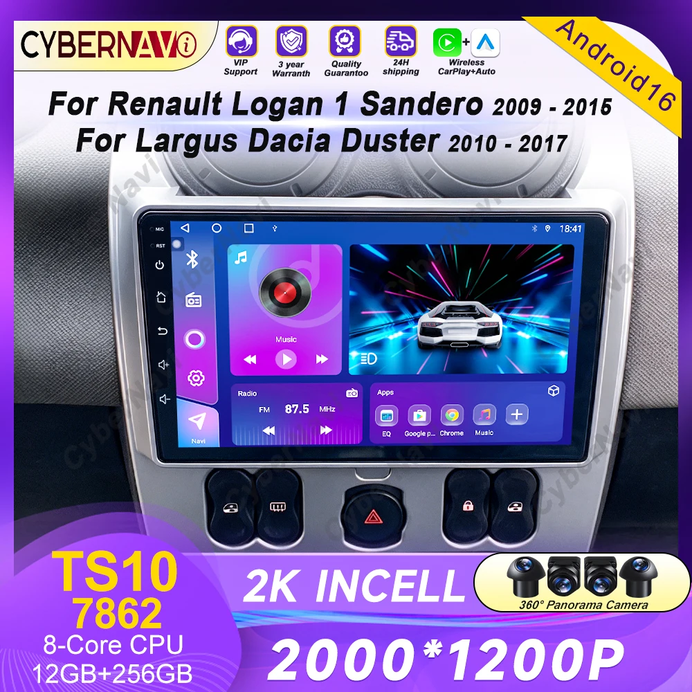 Android 16 Car Radio For Renault Logan 1 Sandero 2009 - 2015 For Dacia Duster 2010 - 2017 Car Multimedia Video Player Navigation
