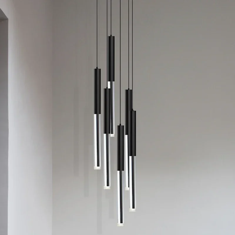 Pendant Light Cylinde Modern Long Shape Matt Bl Finish with Aviation Aluminum And Clear Acrylic for Dining Room Bar CE Certified