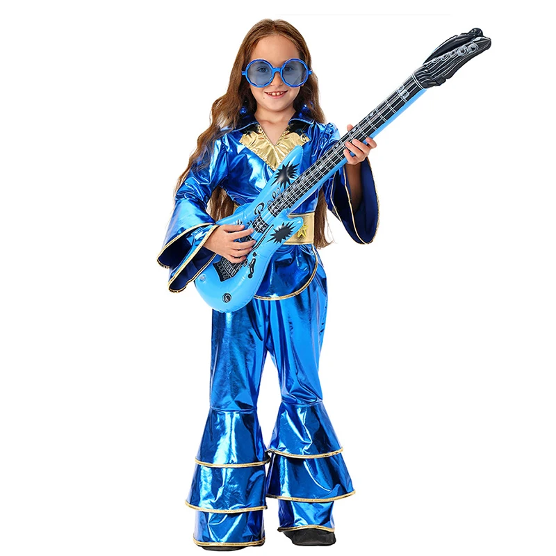 

Enfant 80s Dancing Dream Super Singer Star Halloween Fancy Dress Up Jumpsuit With Belt 70s Blue Disco Costume For Enfants