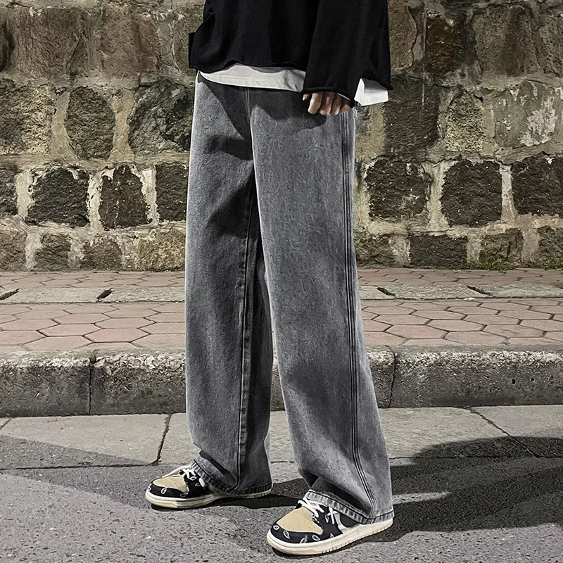 2025 New Korean Fashion Loose Jeans Classic Straight Straight Baggy Wide Leg Trousers Street Hip Hop Pants 3XL Black Grey Blue