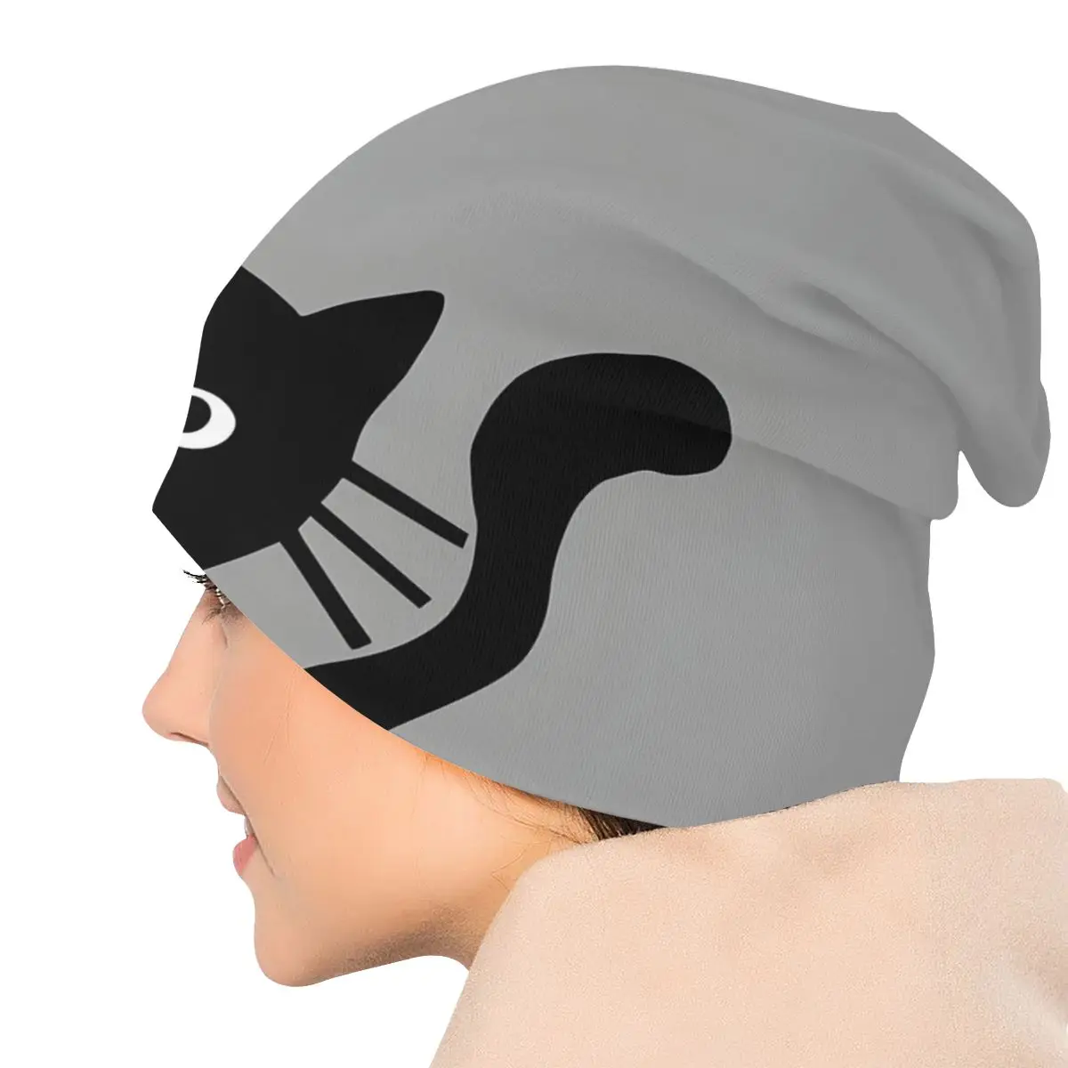 Black Cat Black Cat Hiding Men Women Thin Beanies Windproof Ski Cap Double Layer Fabric Bonnet Hat