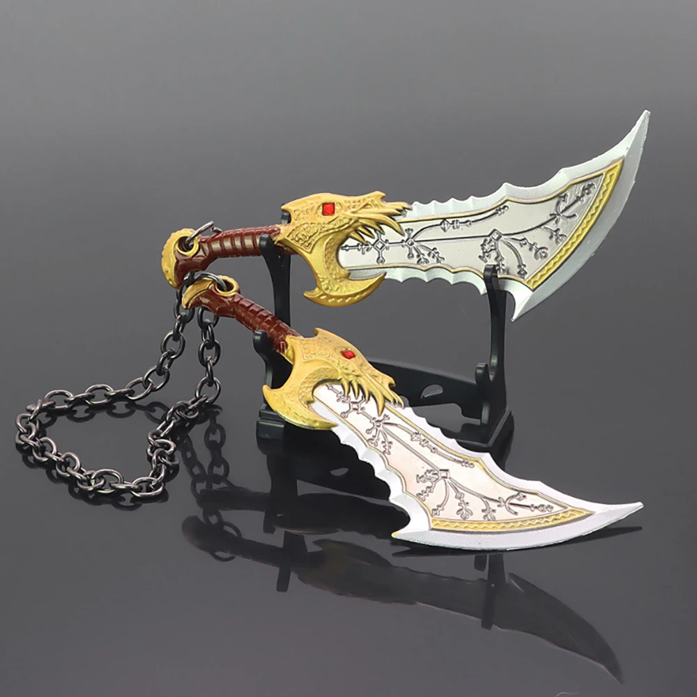 15cm Blade of Chaos Kratos Weapon Keychain Game God of War Sword Double Blade Weapon Model Katana Samurai Keychain For Kid Gift