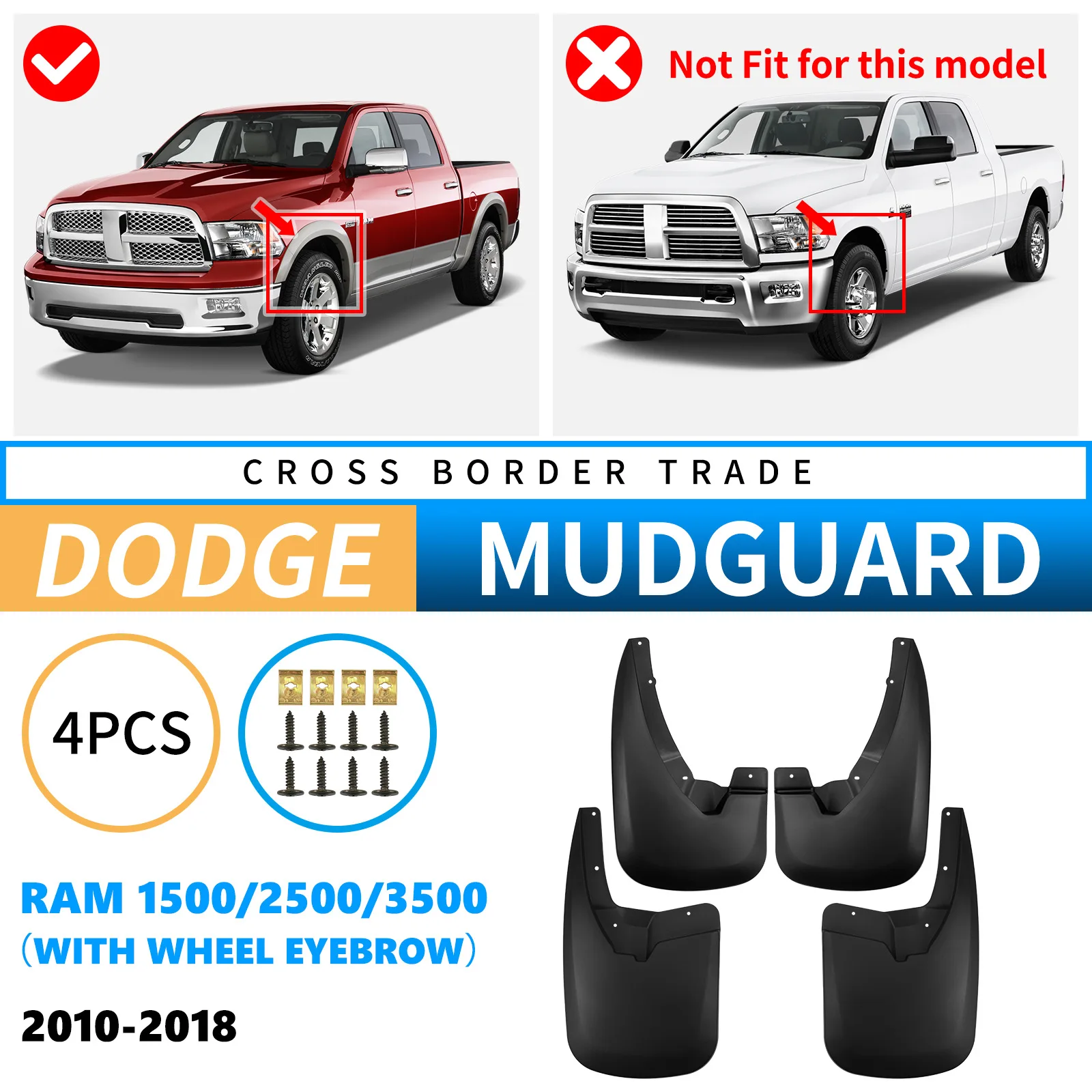 

Mud Flaps Splash Guards Fender Mudguard for For Dodge Ram 1500/2500/3500 2010-2018 Multi Scene Practical Protector