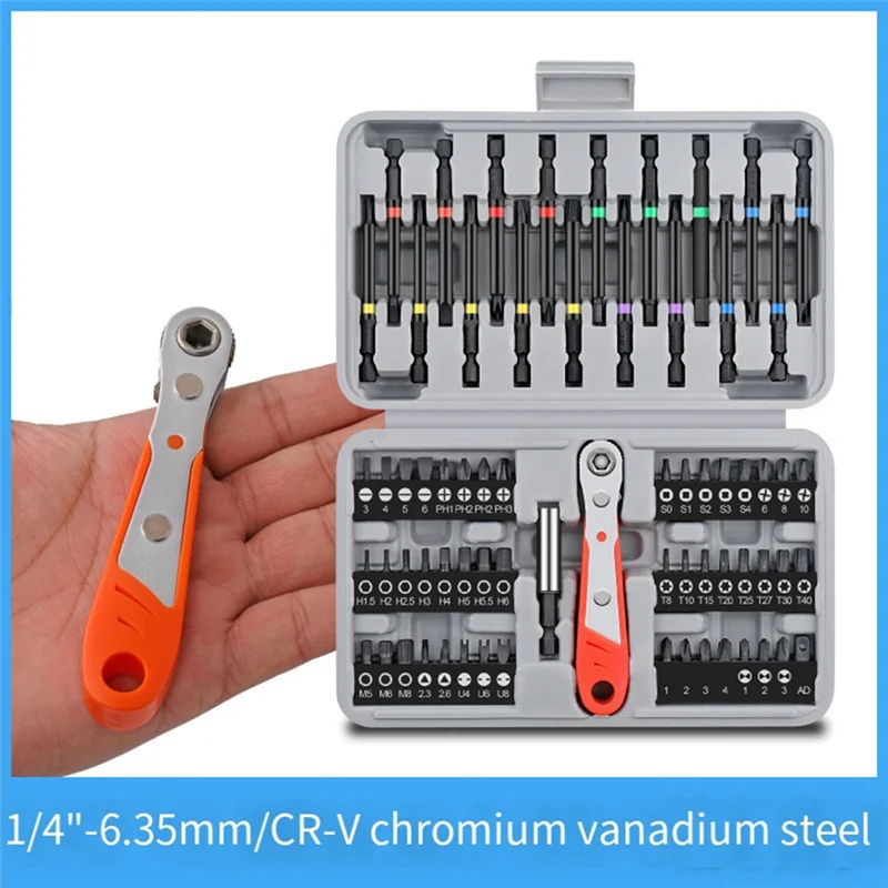AUAU-68Pcs Ratchet Screwdriver Bit Combination Set With 36 Teeth Mini Ratchet Handle Suitable For Home And Auto Repair.