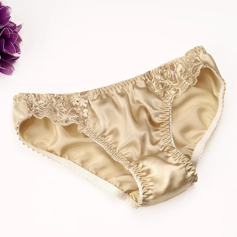 100% silk lace panties female antibiotic women\'s low-waist briefs sweat absorbing breathable