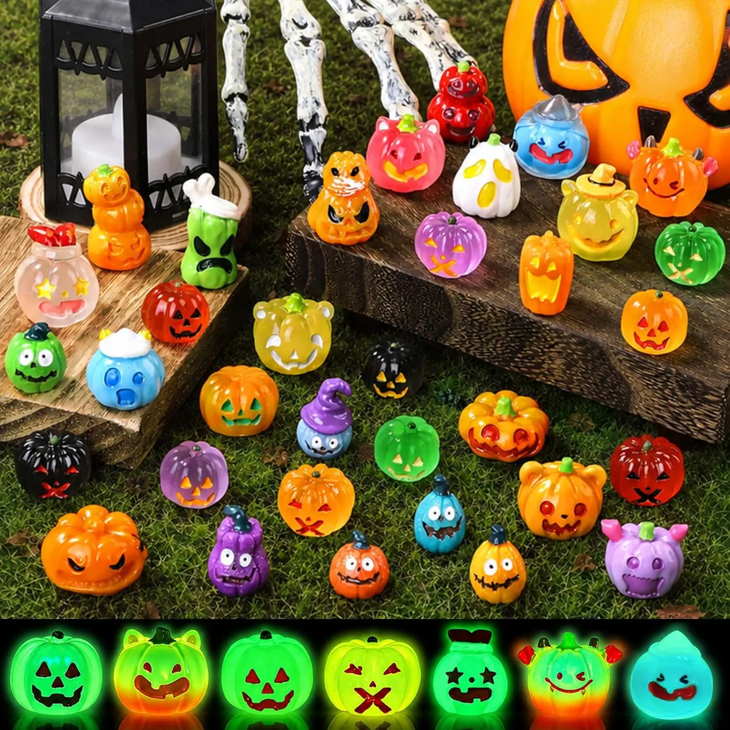 Halloween Mini-Kürbisfiguren Niedliche Halloween-Dekorationen |   Winzige Kürbisfiguren aus Kunstharz in Großpackung zum Verstecken für Puppenhäuser