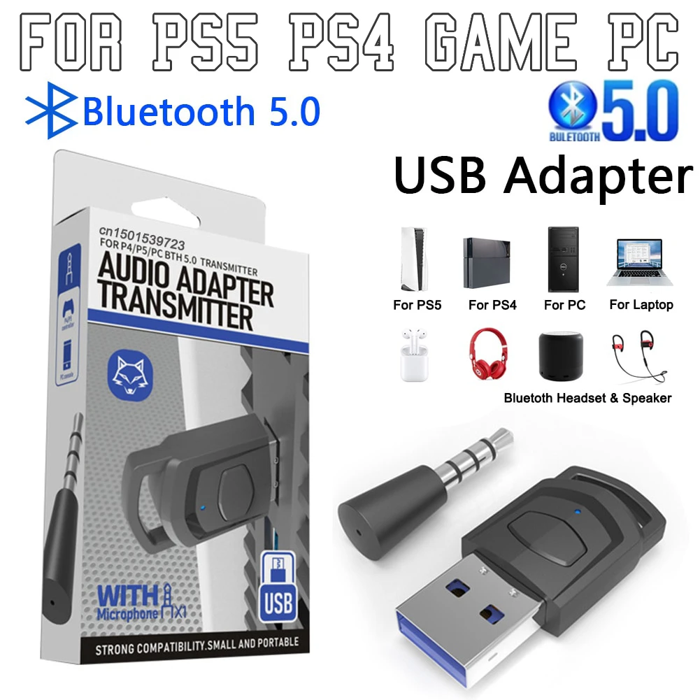 Bluetooth Audio Adapter Wireless Headphone Adapter Receiver for PS5/PS4 Game Console PC Headset 2 in 1 USB Bluetooth 5.0 Dongle