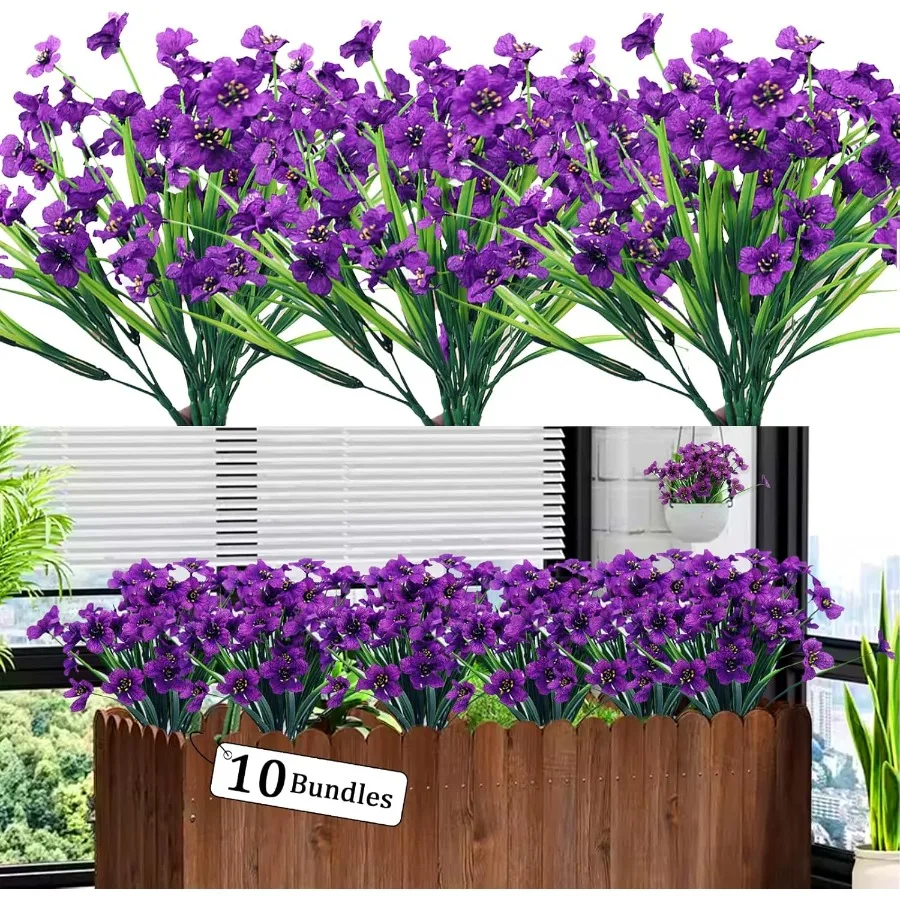 

10PCS Articial Flowers OutdoorFake Flowers Faux Flowers Faux Articial Plants Shrubs Bulk Articial Plants for Home Garden Weddin
