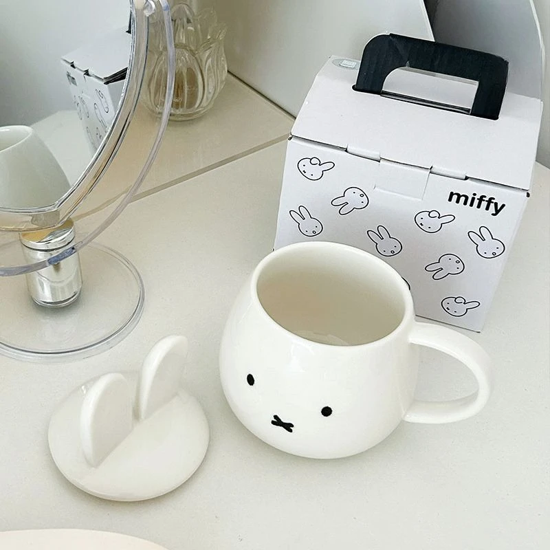 Cartoon Kawaii Miffy Mug with Lid Household Use Ceramic Good Looks with Handle New Style Fashion Easy To Clean Send To Friends